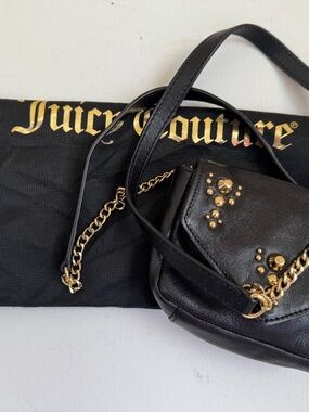 Juicy Couture Black Leather Stud Crossbody Bag Y2K Purse Dust Bag